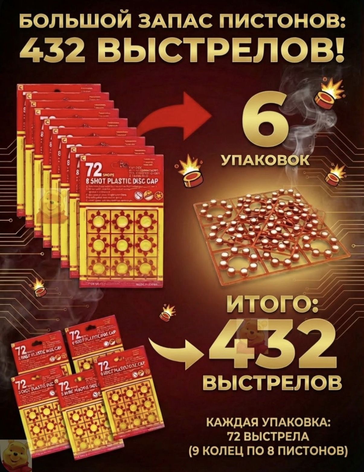 Пистоны 8 зарядные мощные 6 пачек на 432 выстрела