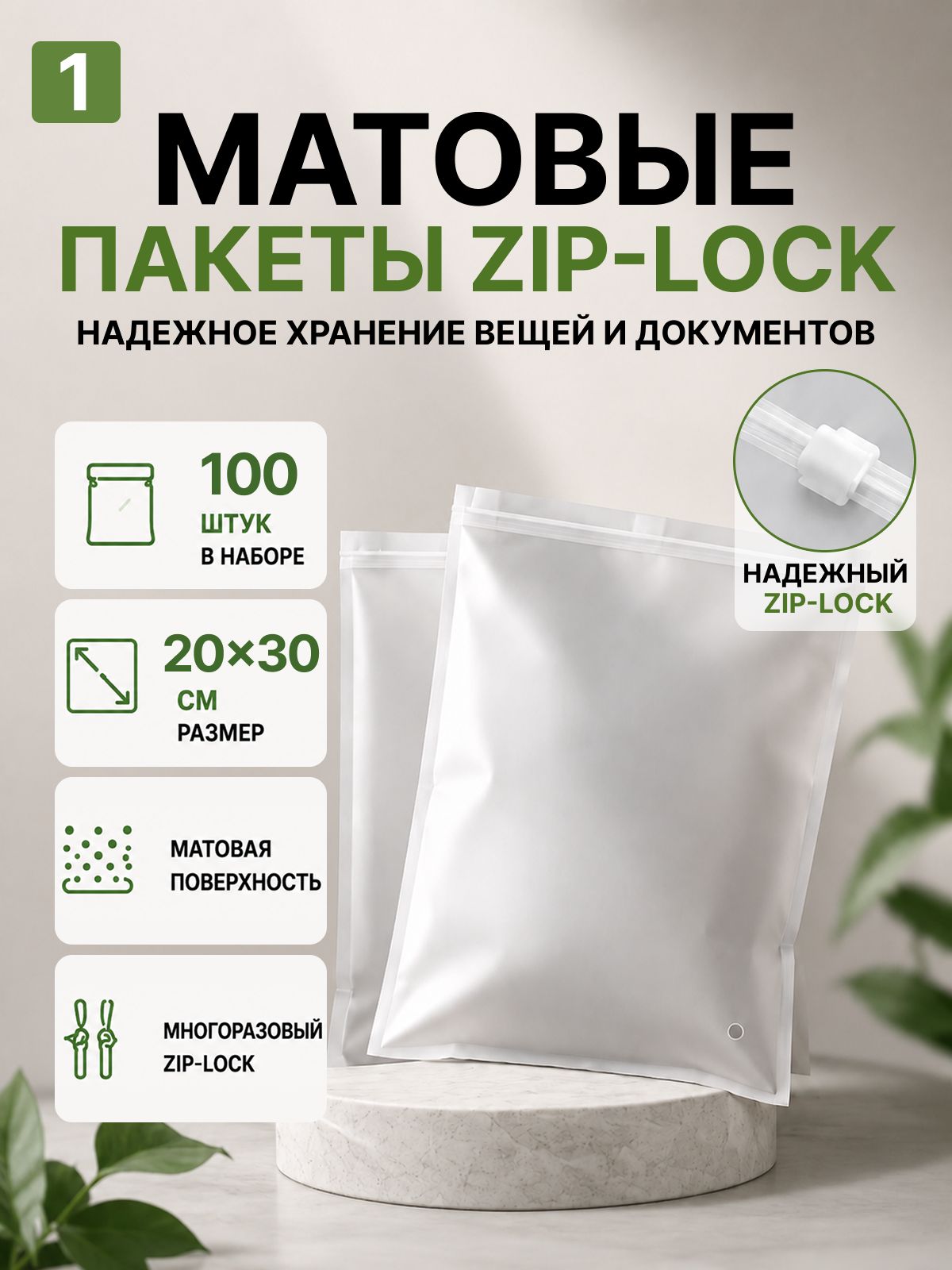 Упаковочные Зип пакеты Zip Lock матовые с бегунком 20х30 см 100шт. для маркетплейсов и бизнеса